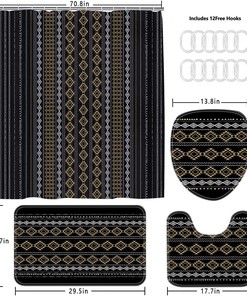 Black Boho Shower Curtain with Abstract Design for Bathroom Decor
