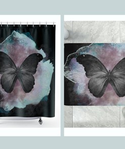 Black Butterfly Shower Curtain and Bath Decor Set for Bathroom