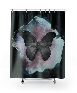 Black Butterfly Shower Curtain and Bath Decor Set for Bathroom