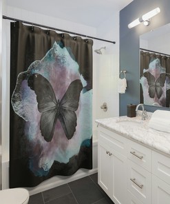 Black Butterfly Shower Curtain and Bath Decor Set for Bathroom