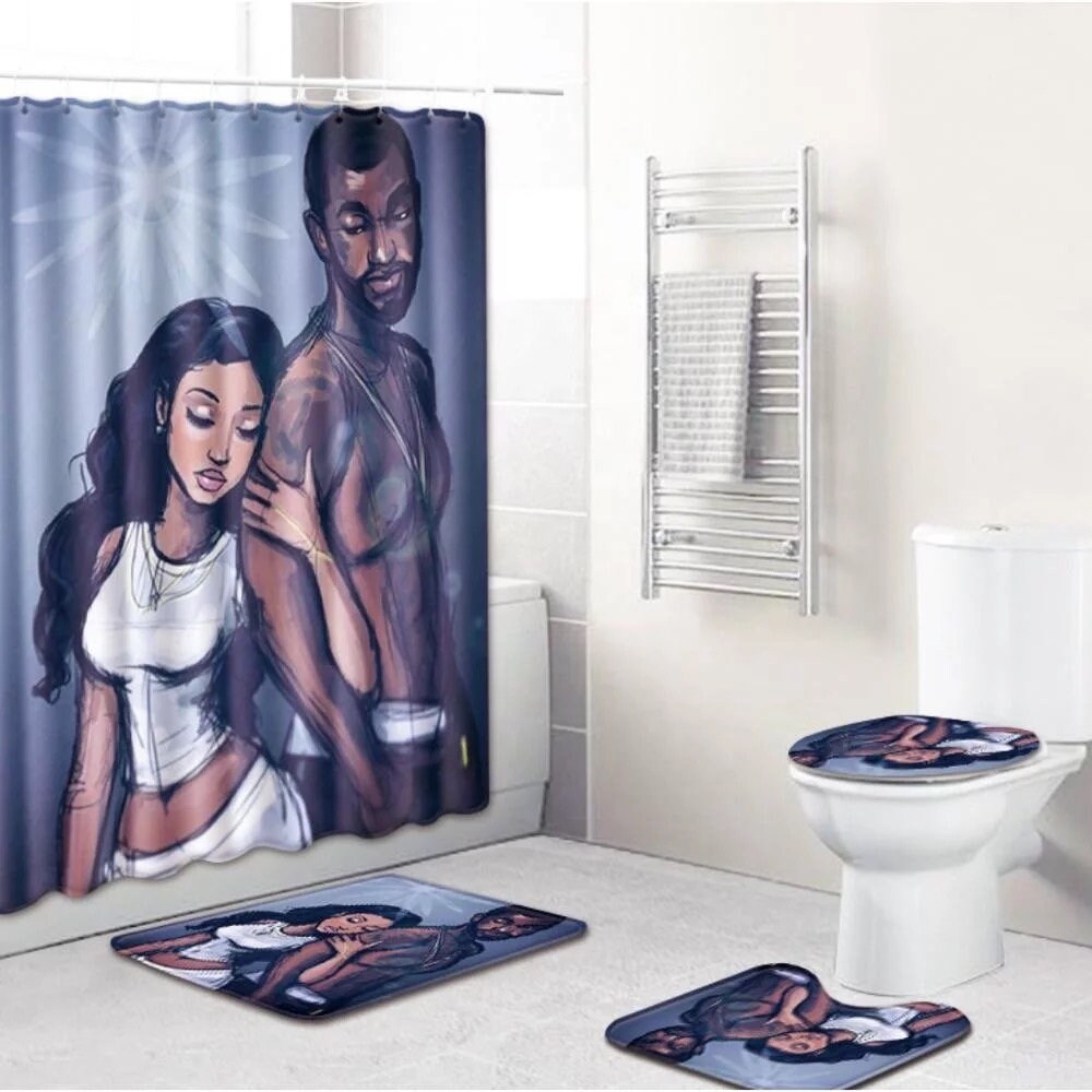 Black Couple Love African American Shower Curtain - A Romantic Gift for Bathroom Decor