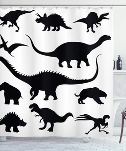 Black Dinosaur Silhouette Evolution Pattern Shower Curtain, Cloth Bathroom Decor