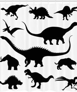 Black Dinosaur Silhouette Evolution Pattern Shower Curtain, Cloth Bathroom Decor