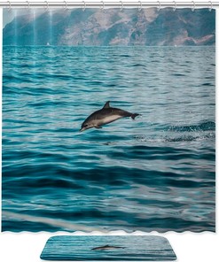 Black Dolphin Tubumping Shower Curtain in Waterproof Fabric for Bathroom Decor