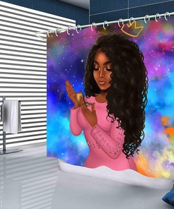Black Girl Bathroom Decor Set with Fabric Shower Curtain and Accessories