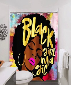 Black Girl Magic Shower Curtain for African American Kids Bathroom Decor