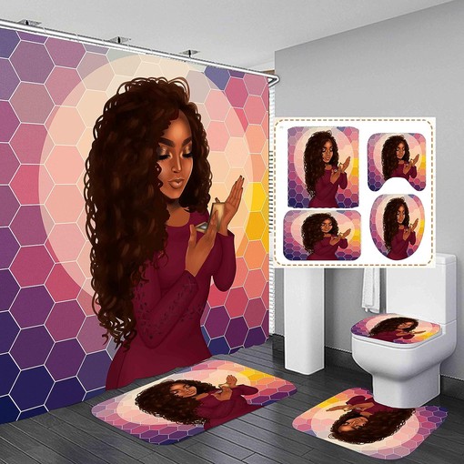 Black Girl Shower Curtain Set with Vibrant Bathroom Accessories