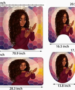 Black Girl Shower Curtain Set with Vibrant Bathroom Accessories