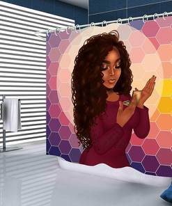 Black Girl Shower Curtain Set with Vibrant Bathroom Accessories 
