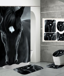 Black Horse Steed Animal Print Shower Curtain for Horse Lovers