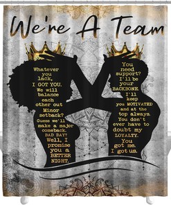 Black King & Queen Inspirational Quotes Shower Curtain - Waterproof Fabric Afro-American Bath Decor