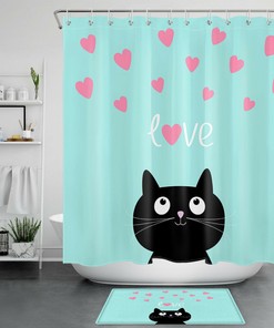 Black Kitten Love Pets Waterproof Shower Curtain for Cat Lovers