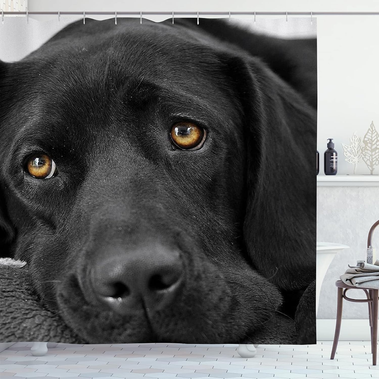 Black Lab Retriever Shower Curtain with Cute Dogs Design - Perfect for Bathroom Decor