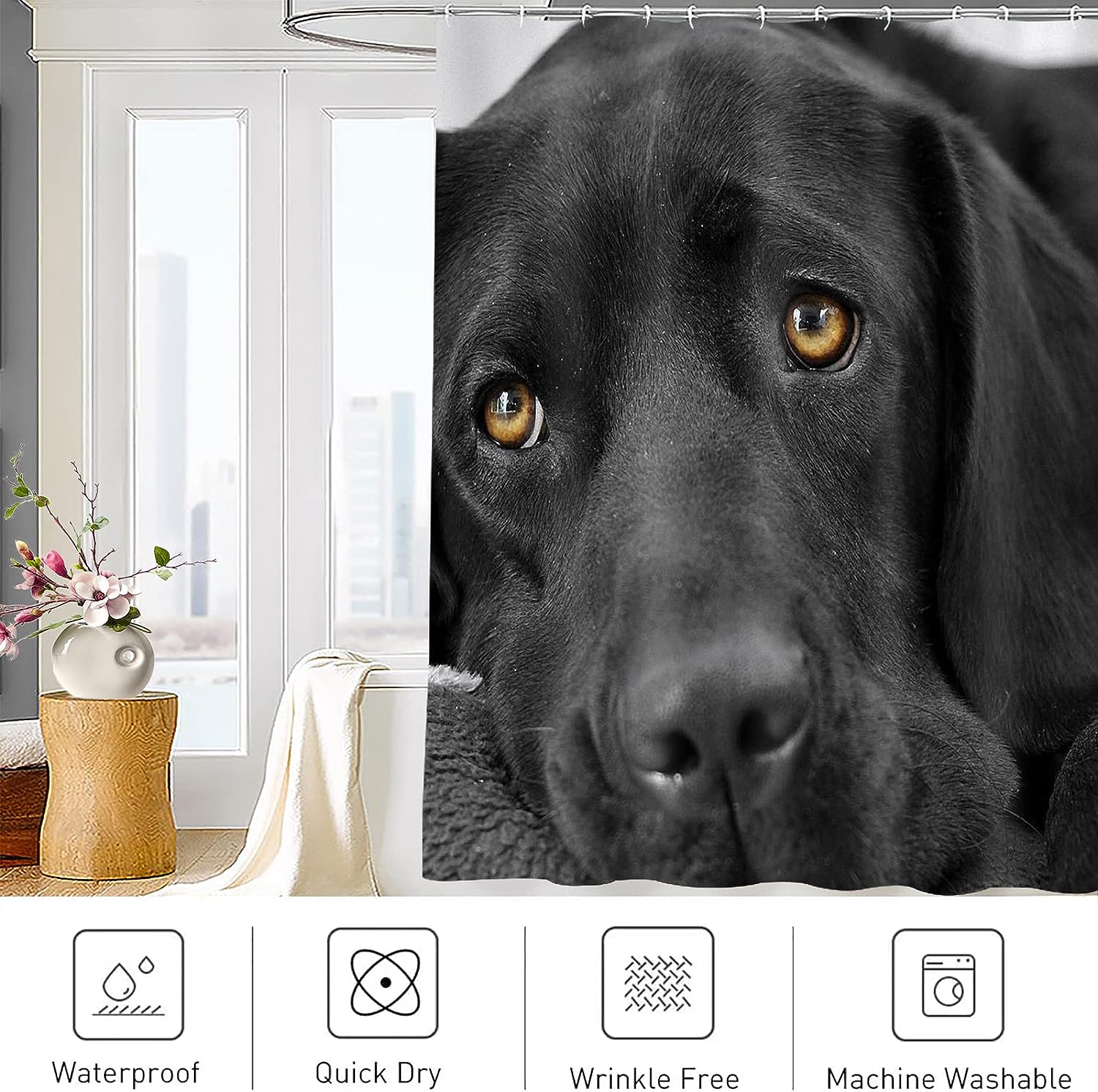Black Lab Retriever Shower Curtain with Cute Dogs Design - Perfect for Bathroom Decor