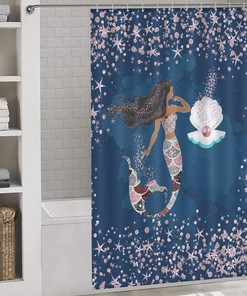 Black Mermaid Bathroom Curtain with 12pcs Hooks Shower Curtain - Perfect for Waterproof Washable Fabric Shower