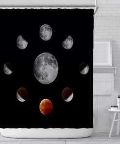 Black Moon Phases Bathroom Shower Curtain - Waterproof Fabric