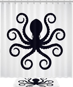 Black Octopus Waterproof Shower Curtain for Underwater Themed Bathroom Decor