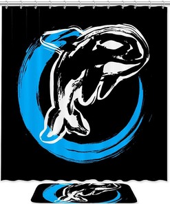 Black Orca Whale Shower Curtain Bathroom Decor 