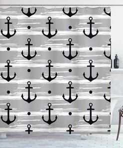 Black Pearl Marine Shower Curtain with Pirate Anchors and Skulls Illustration for a Gothic Bathroom Decor