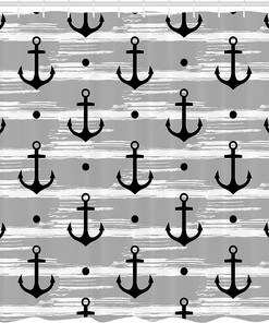 Black Pearl Marine Shower Curtain with Pirate Anchors and Skulls Illustration for a Gothic Bathroom Decor
