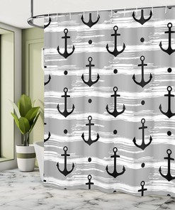 Black Pearl Marine Shower Curtain with Pirate Anchors and Skulls Illustration for a Gothic Bathroom Decor