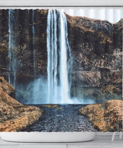Black Rock Falls Nature Shower Curtain for Rustic and Serene Bathroom Decor