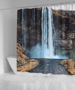 Black Rock Falls Nature Shower Curtain for Rustic and Serene Bathroom Decor