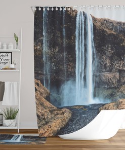 Black Rock Falls Nature Shower Curtain for Rustic and Serene Bathroom Decor