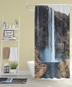 Black Rock Falls Nature Shower Curtain for Rustic and Serene Bathroom Decor