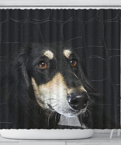 Black Saluki Dog Print Shower Curtain for Dog Lovers