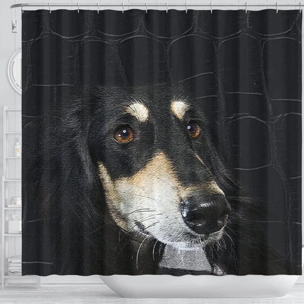 Black Saluki Dog Print Shower Curtain for Dog Lovers