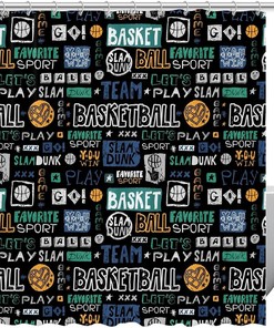 Black Sketch Basketball Shower Curtain - Home Decor