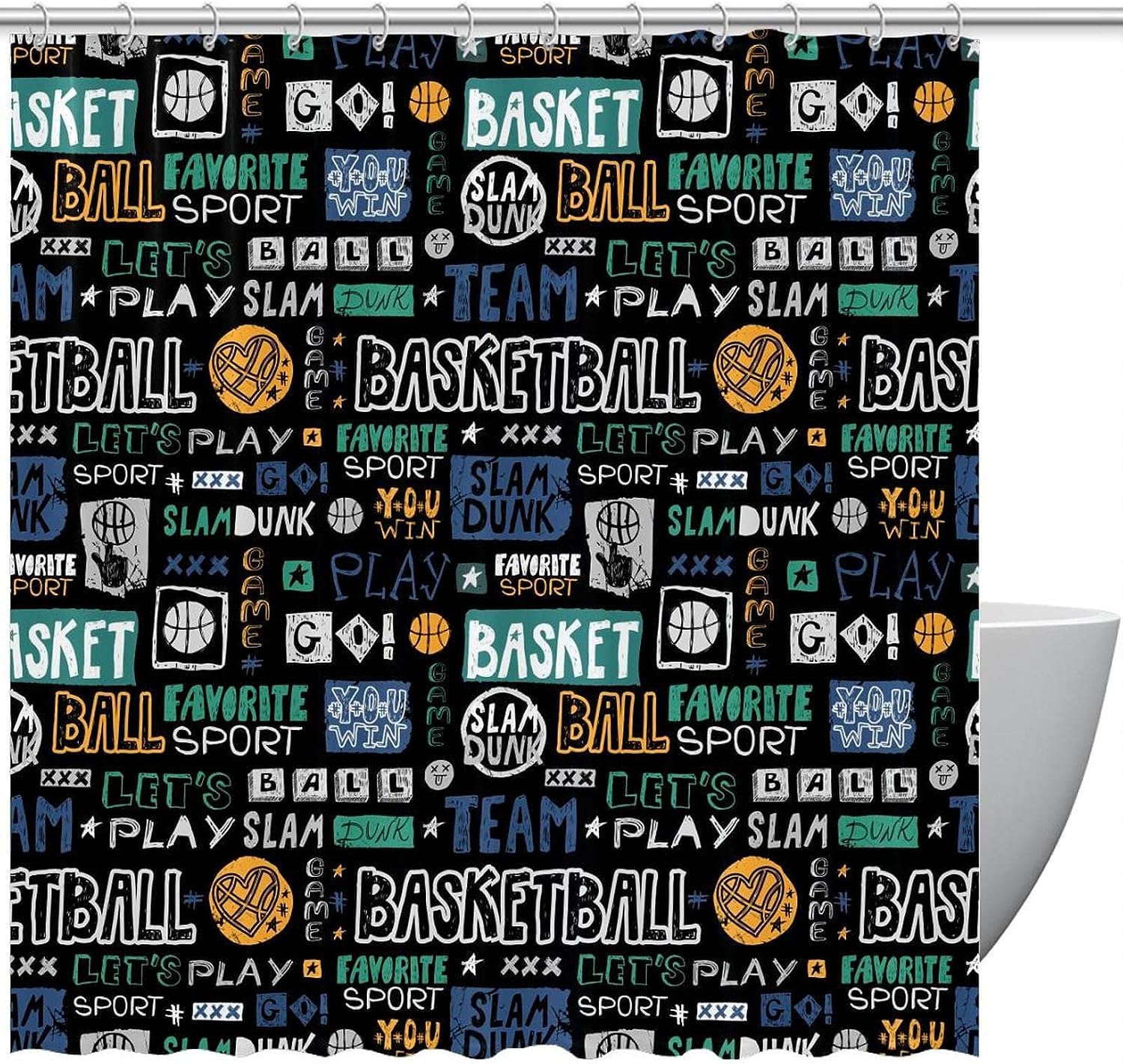Black Sketch Basketball Shower Curtain - Home Decor