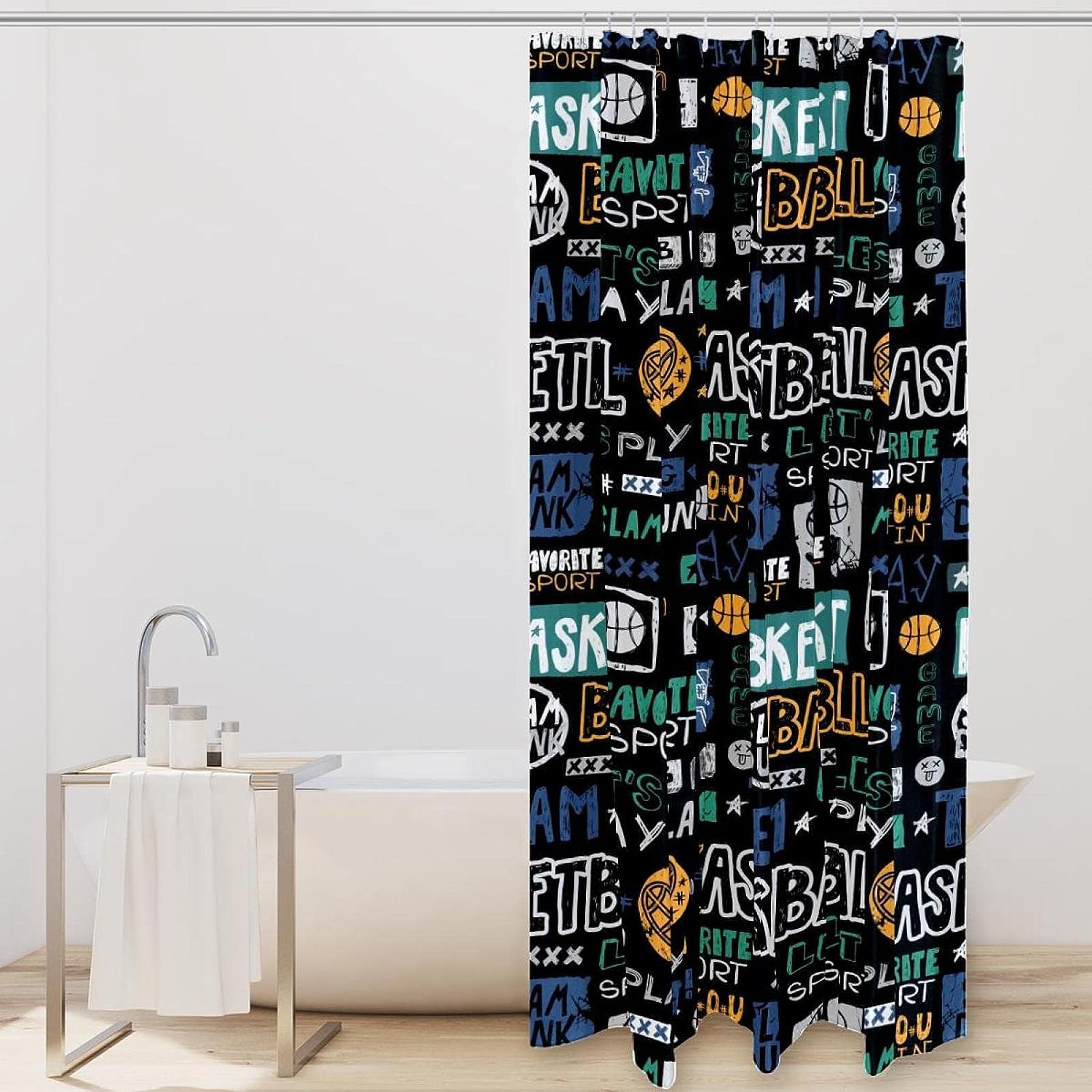 Black Sketch Basketball Shower Curtain - Home Decor