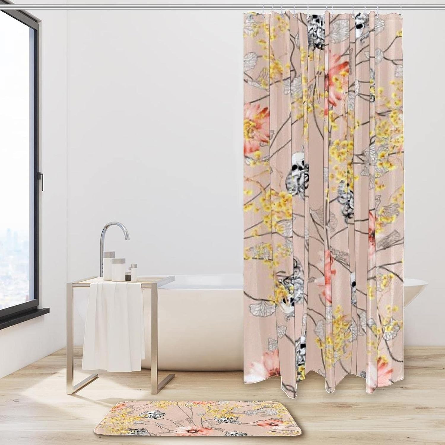 Black Skull with Octopus Shower Curtain in Waterproof Fabric for Bathroom Decor