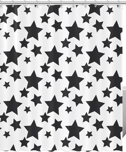 Black Stars Pattern on White Shower Curtain - Understated Bathroom Accessory
