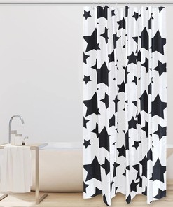 Black Stars Pattern on White Shower Curtain - Understated Bathroom Accessory