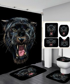 Black Tiger Waterproof Shower Curtain - Bathroom Mat Gift