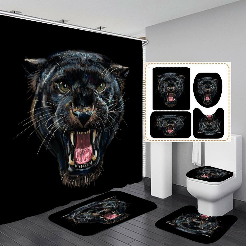 Black Tiger Waterproof Shower Curtain - Bathroom Mat Gift