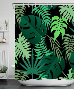 Black Tropical Jungle Banana Leaf Shower Curtain - Botanical Bathroom Decor