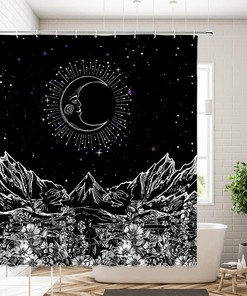 Black White Abstract Mountain Shower Curtain for Gothic Bathroom Decor
