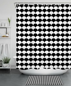 Black White Abstract Ocean Mermaid Scales Shower Curtain for Mysterious Bathroom Decor