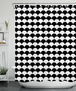 Black White Abstract Ocean Mermaid Scales Shower Curtain for Mysterious Bathroom Decor