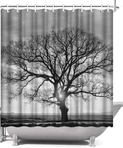 Black White Tree Shower Curtain - Nature Landscape Bathroom Decor