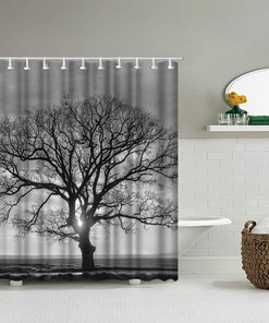 Black White Tree Shower Curtain - Nature Landscape Bathroom Decor