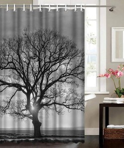Black White Tree Shower Curtain - Nature Landscape Bathroom Decor