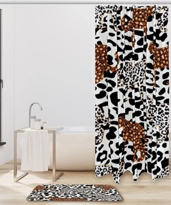 Black White and Brown Leopard Printing Waterproof Fabric Bathroom Shower Curtain