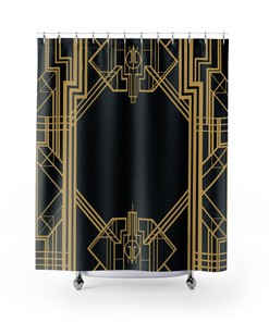 Black and Gold Art Deco Style Shower Curtain - Geometrical Bathroom Decor for Modern Great Gatsby Theme