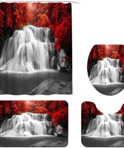 Black and Red Waterfall Shower Curtain for a Dramatic Bathroom Decor