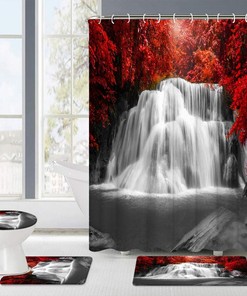 Black and Red Waterfall Shower Curtain for a Dramatic Bathroom Decor